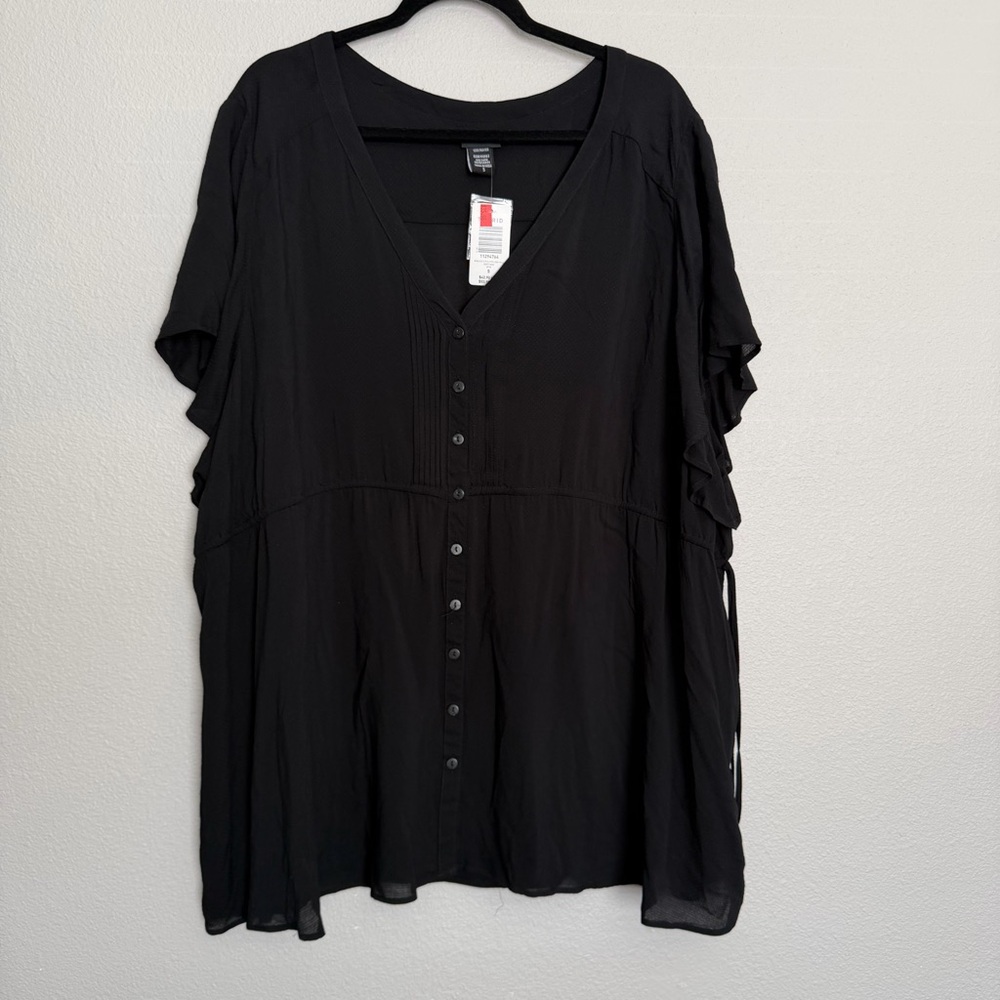 Torrid Blouse Flutter Sleeve Black Waist Tie Strings Size 5